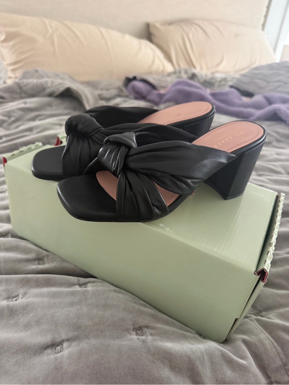 NEVER WORN Ted Baker Black Knotted Leather Block Heel Mule
